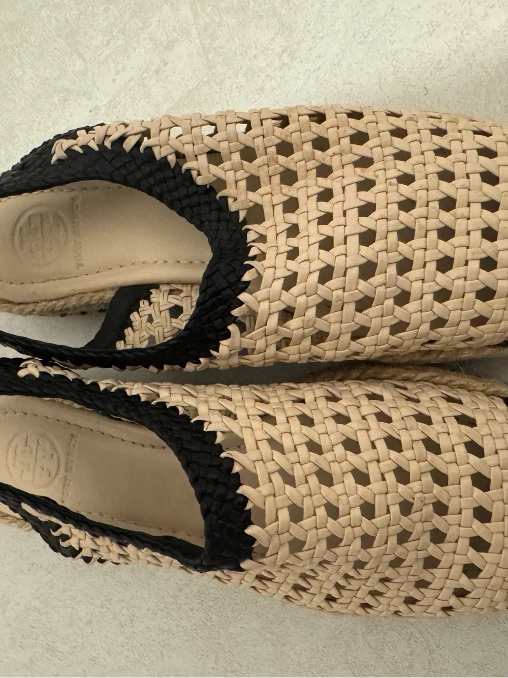 NWOB Tory Burch Dandy Woven Platform Slingback Espadrilles Black Tan Size 7M